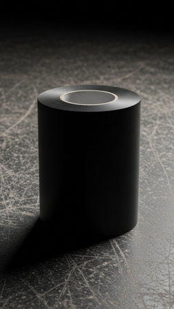 A close-up, dramatic vertical composition (9:16) featuring a single, unused roll of black electricalの素材