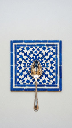 Vertical, tall 9:16 composition featuring a detailed, centered arrangement of blue and white geometrの素材