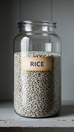 A vertical, tall-format (9:16) image featuring a clear glass storage jar sitting centered on a rustiの素材