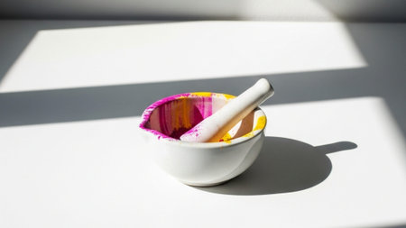 An ultrawide, cinematic environmental shot (16:9) of a clean, minimalist studio focusing on a singleの素材