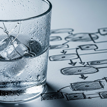 A tightly framed, square (1:1) macro shot focusing exclusively on the chipped rim of a water glass.の素材