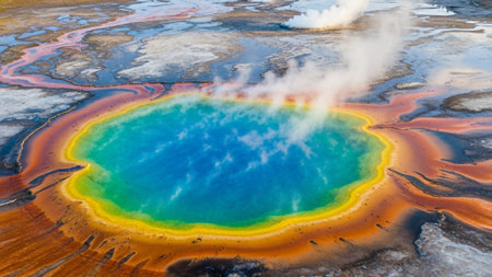 A cinematic ultra-wide aerial drone shot (16:9) emphasizing the isolation and dramatic scale of a laの素材