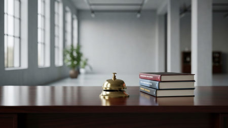A cinematic wide shot, 16:9 panoramic, showcasing a pristine, minimalist home office. In the middleの素材