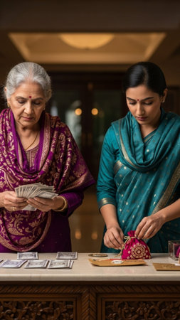 A striking vertical full-body editorial photograph capturing the meticulous process of 'Eidi' preparの素材