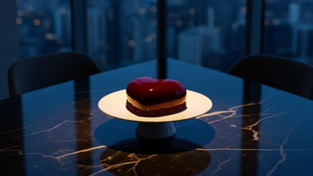 A panoramic 16:9 cinematic shot captured from a high angle, showing a solitary, perfectly glazed heaの素材