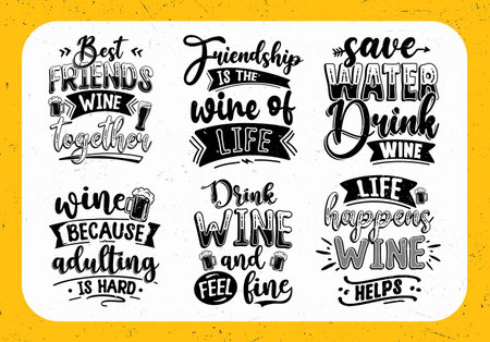 Wine typography inspirational quotes set, Hand lettering wine quotesのイラスト素材