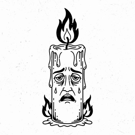 Burning candle with angry face. Vector illustration in sketch style.のイラスト素材