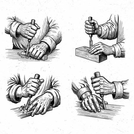 Hands of a man working with a screwdriver, vintage engraved illustration.のイラスト素材