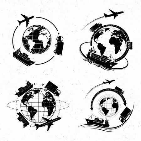 Airport icons set. Airplane, ship, airplane, globe, airplane, plane, ship, ship, transport, travel, tourism, vacation, travel, vector illustrationのイラスト素材