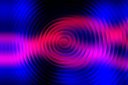 abstract background with blue and pink concentric circles on black backgroundの写真素材