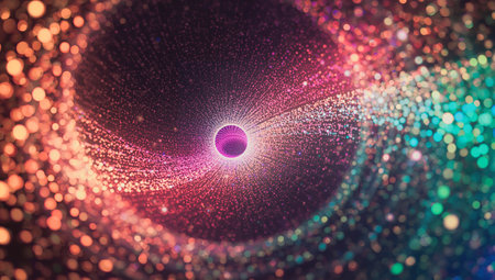 3d rendering of abstract particles in space with depth of field and bokehの素材