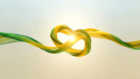 abstract green and yellow wave background with sun ray, vector illustrationの素材