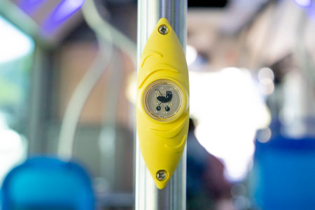 Zamora, Spain - June 27, 2022 - Call buttons to stop the driver of public transport in an urban busのeditorial素材