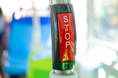 Zamora, Spain - 27 June 2022 - Call buttons to stop the driver of public transport in an urban bus
