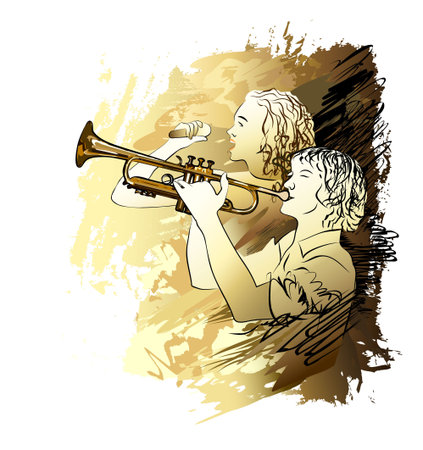 Musician boy and girl singing vector illustration.のイラスト素材