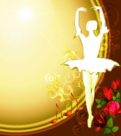 Ballet dancer background with pink roses and musical notesのイラスト素材