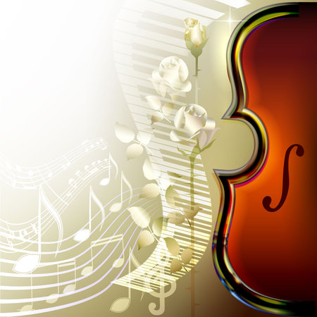 Classical music background with violin, white roses, piano and music notes.のイラスト素材