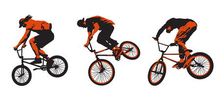 Cyclist jumping, extreme sports vector illustrationのイラスト素材