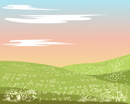 Background of a summer meadow on which grows a lot of flowersのイラスト素材