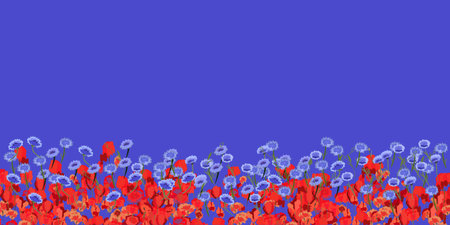 background with flowers of poppies and cornflowersのイラスト素材