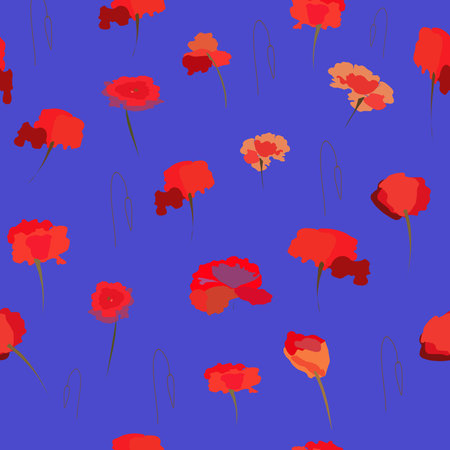 Poppies pattern on a blue backgroundのイラスト素材