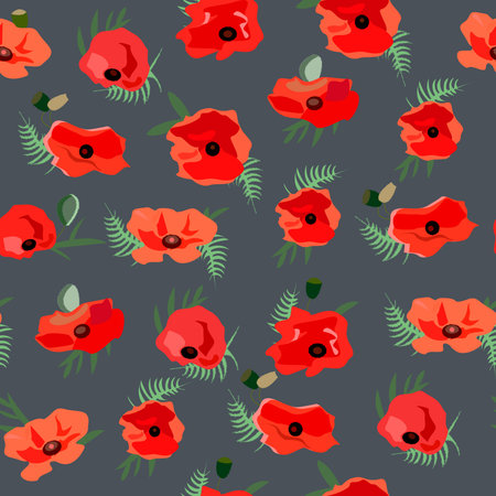 pattern with poppies on a gray backgroundのイラスト素材