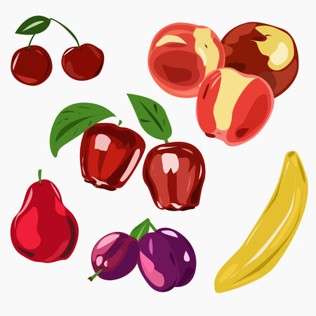 Set of juicy ripe fruits on a white backgroundのイラスト素材