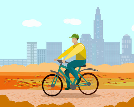 A man on a Bicycle in the Park in autumnのイラスト素材