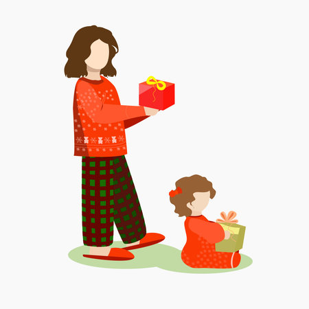 Two older and younger girls receive giftsのイラスト素材
