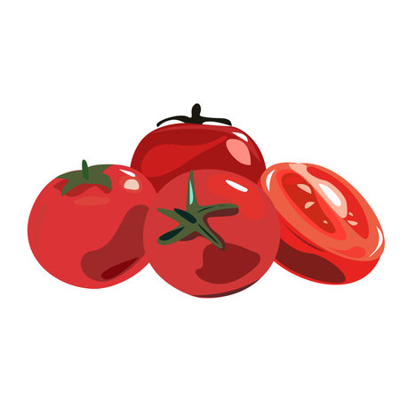 Tomatoes are whole and one is cut in halfのイラスト素材