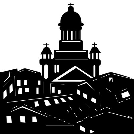 Black and white outline of the Cathedral building and roofのイラスト素材