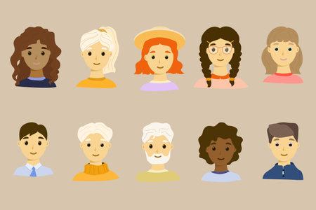 A set of characters of different gender age and nationality portraits