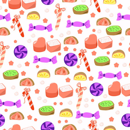 Seamless pattern with different candies and sweetsのイラスト素材