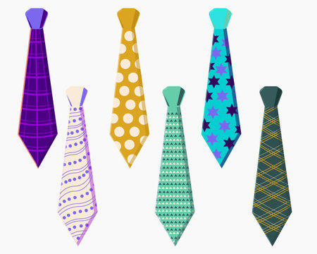 Set of colorful bright and colored men's ties on a white backgroundのイラスト素材