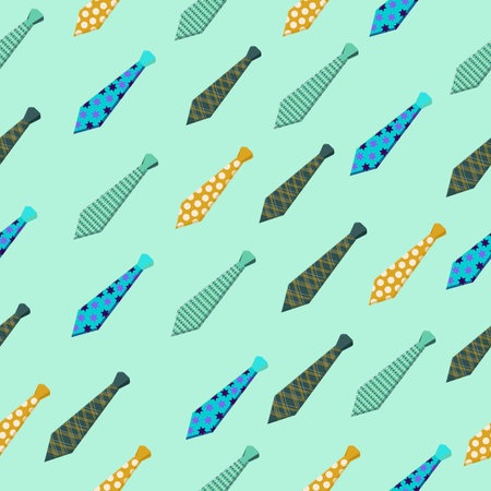 Seamless pattern of multicolored ties on a turquoise backgroundのイラスト素材