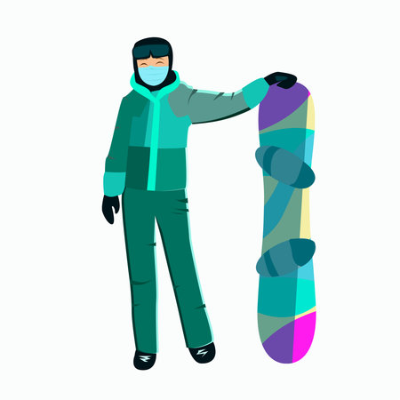 Girl snowboarder with a board for skiing in a maskのイラスト素材