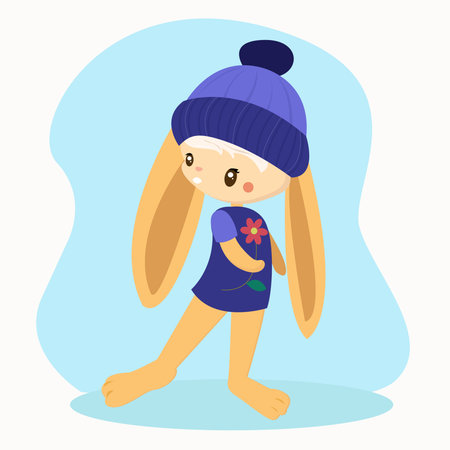 Hare girl stands with a red flowerのイラスト素材