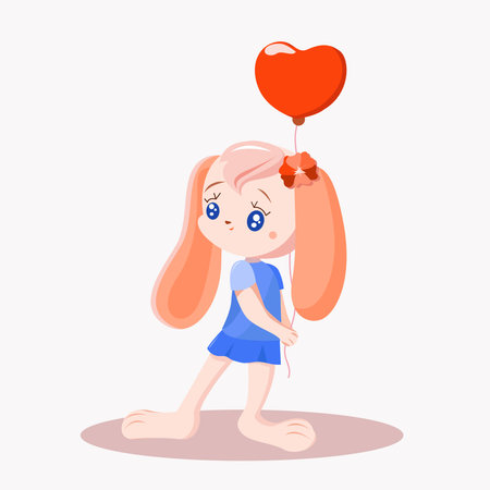 Bunny girl in a skirt and with a balloon. Children's book illustrationのイラスト素材