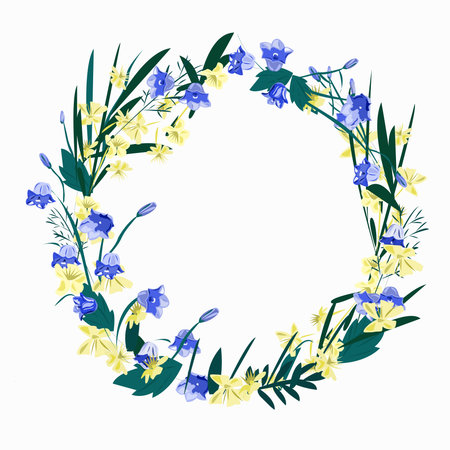 A wreath of yellow flowers and bluebellsのイラスト素材