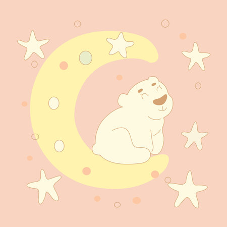A white bear cub on the moon. Children's book illustrationのイラスト素材