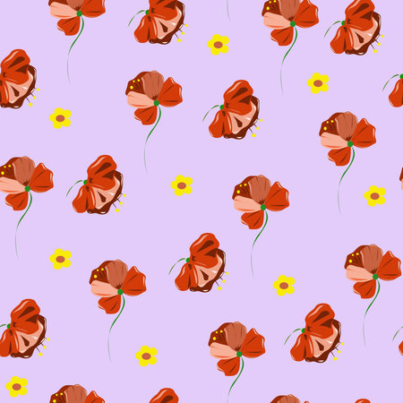 Seamless pattern of red poppies on a purple backgroundのイラスト素材