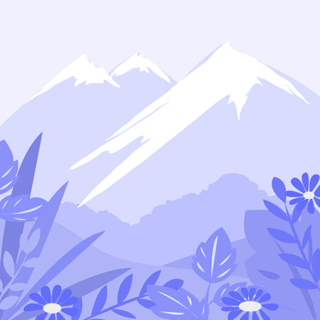 Landscape with mountains and flowers in purple tonesのイラスト素材