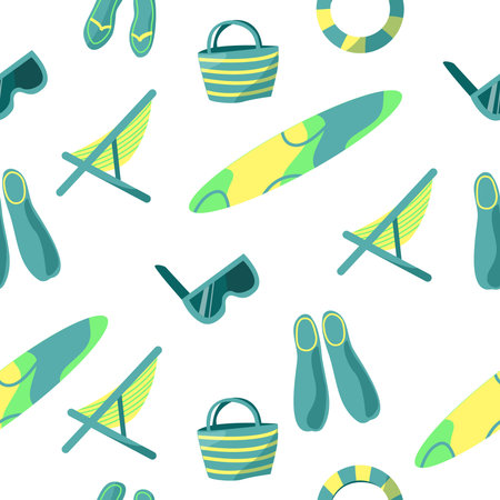 Seamless pattern on the theme of diving and surfing