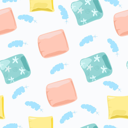 Seamless pattern with pillows and feathersのイラスト素材