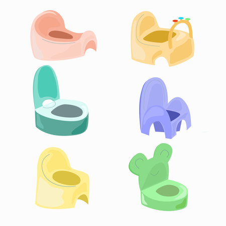 A potty chair for a child of different shapes and colors. A child's hygiene item. The main element for the toiletのイラスト素材