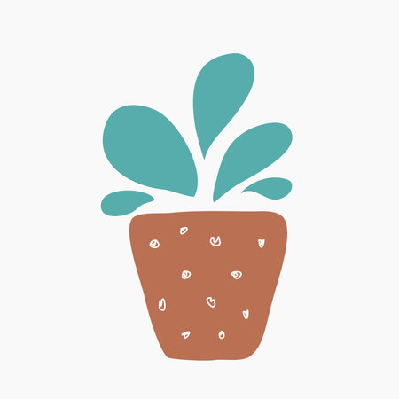Pot with indoor flower on a white background. Isolated element in doodle style.のイラスト素材
