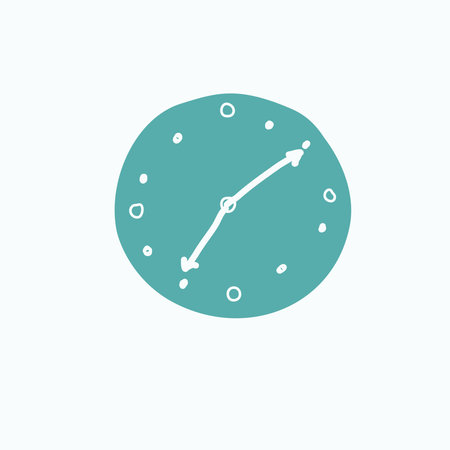 Wall clock with arrows on a white background. Isolated element in doodle style.