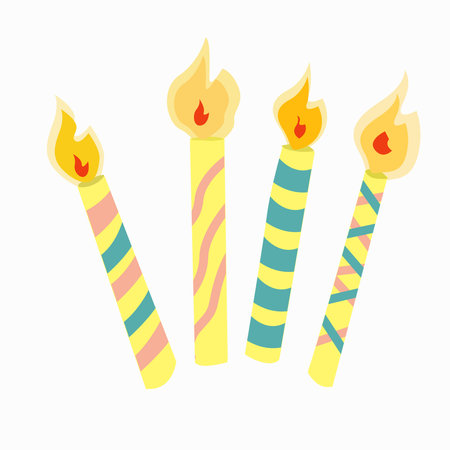 A set of festive candles with different patterns. Isolated elements on a white background.のイラスト素材
