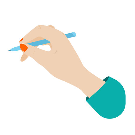 Hand holds a pen with fingers. To sign documents or write something.のイラスト素材