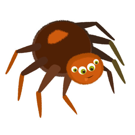 A cute brown spider with its tongue hanging out. An element on a white background.のイラスト素材